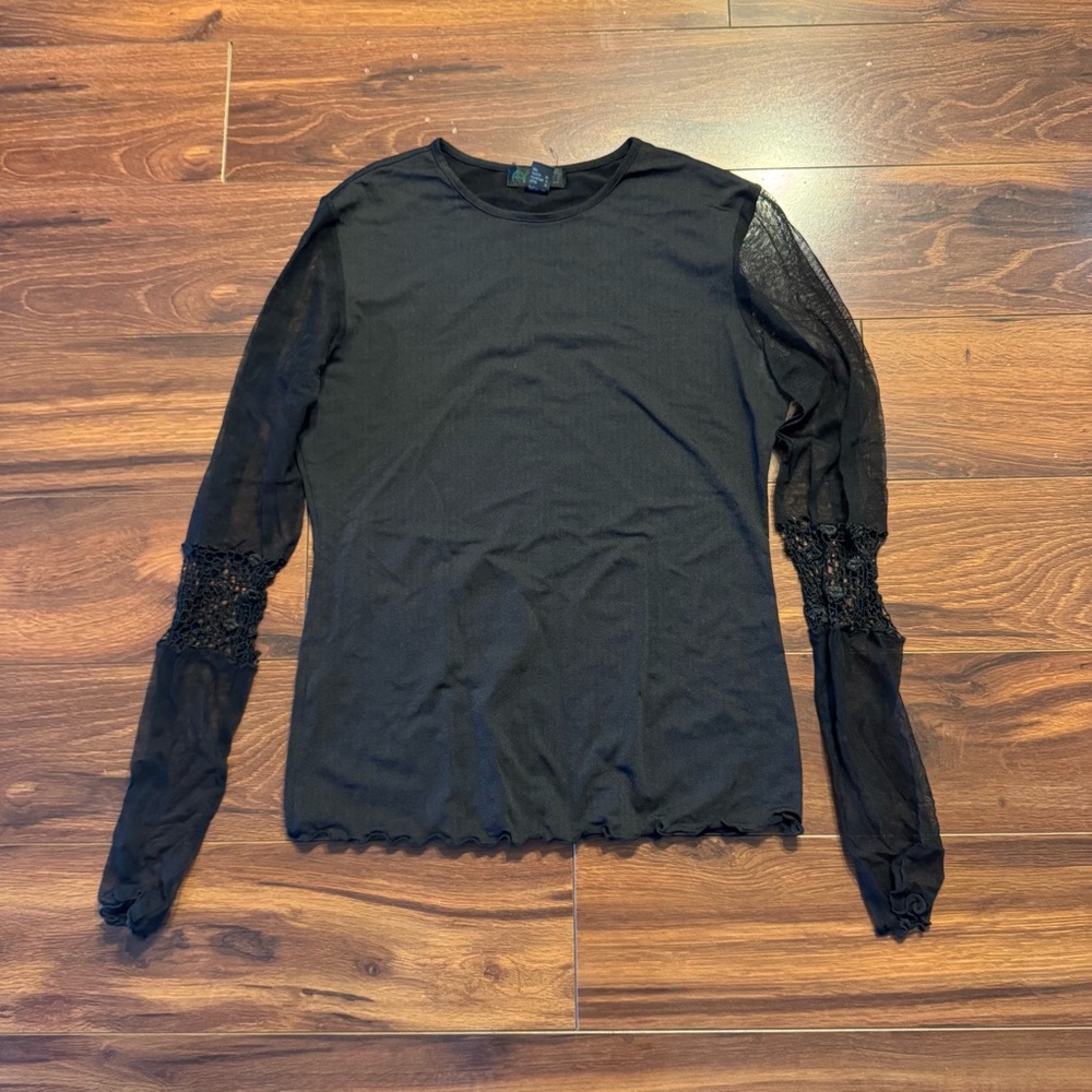 🍉Anac Designed by Kimi Black Semi-Sheer Top